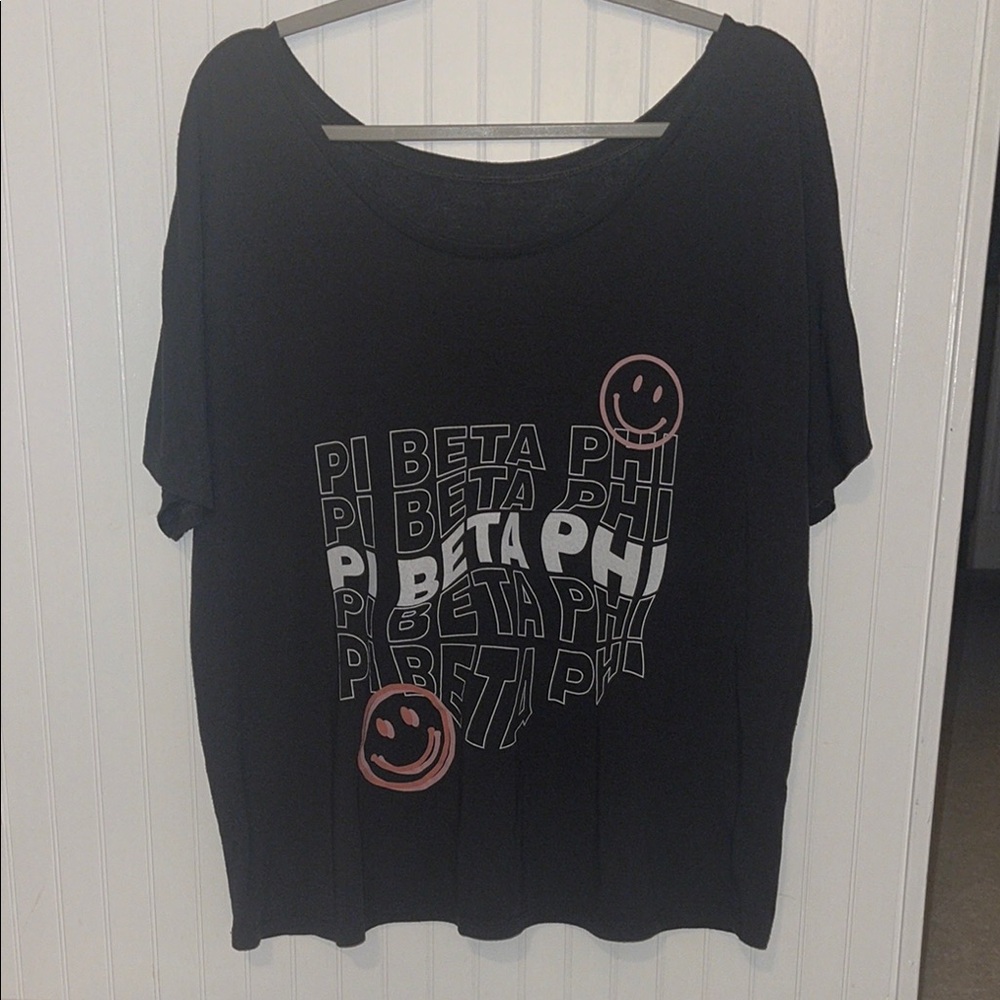 Pi Beta Phi Dark Gray Graphic T-Shirt with Smiley Faces